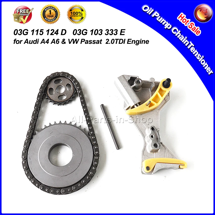 03G115124D, 03G103333E, 03G105173 1 x Set of Oil Pump Chain Tensioner Kit & Crank Sprocket for