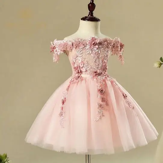 Shoulderless бальное платье для девочек в цветочек платья для свадьбы Бисер аппликации этаж Длина девочек Первого Святого платье DF32