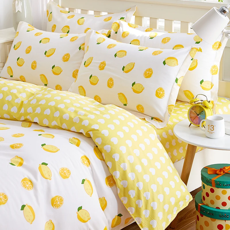 100% хлопок свежие желтые лимоны Комплект постельного белья