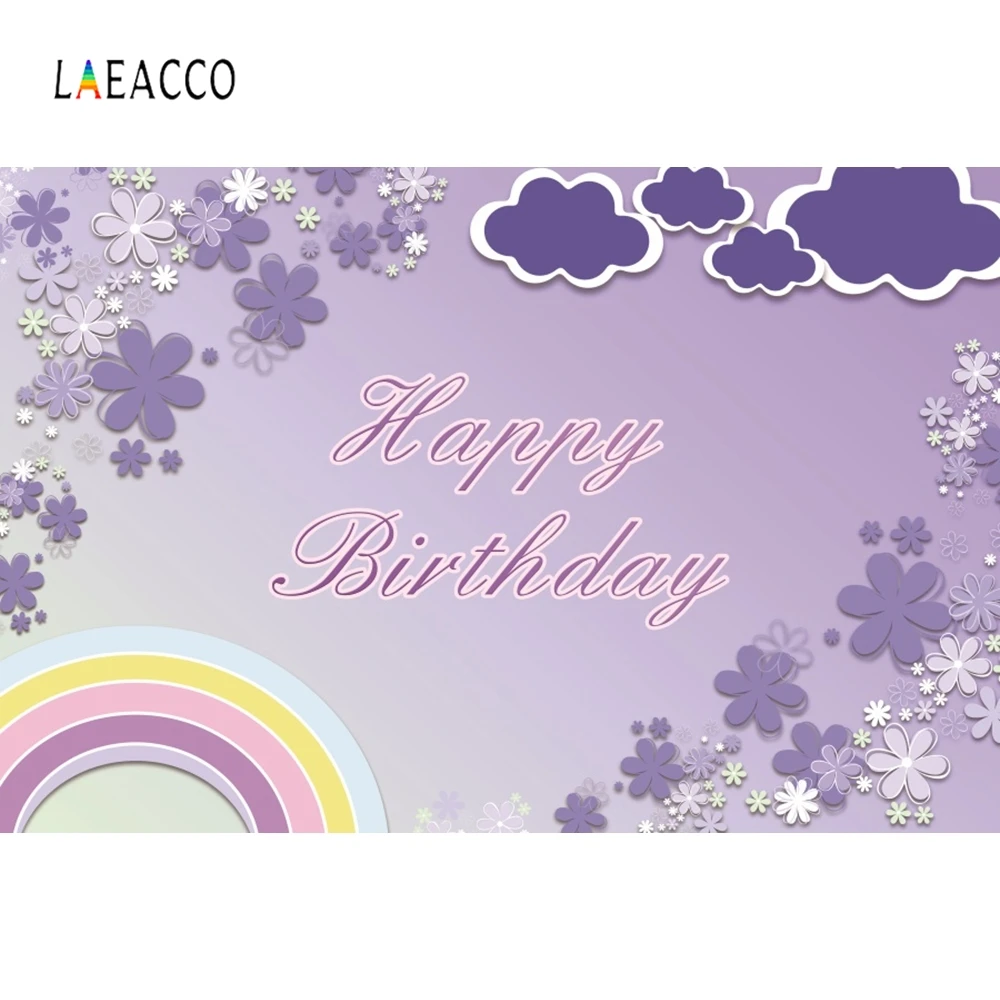 

Laeacco Lavender Cartoon Rainbow Backdrop Baby Birthday Photography Background Custom Photographic Backdrops For Photo Studio