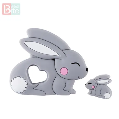 Grey Bunny Укус укусов 2 шт./компл. Черепаха силиконовый детский Прорезыватель для зубов "сделай сам" для изготовления Еда Класс коала силиконовые крошечные стержень при прорезывании зубов силиконовые бусины комплект ювелирных изделий - Цвет: Grey Bunny