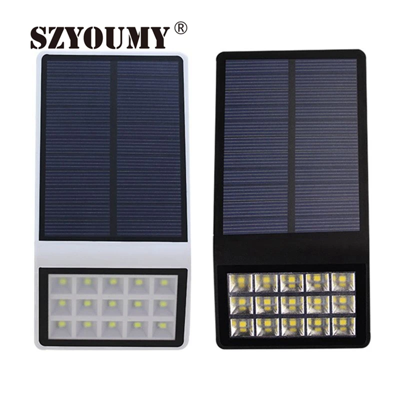 

SZYOUMY 15LED Solar Lights for Garden Decoration Super Bright LED Wall Lamp Lighting Sensor Plus 3 Working Mode White Black