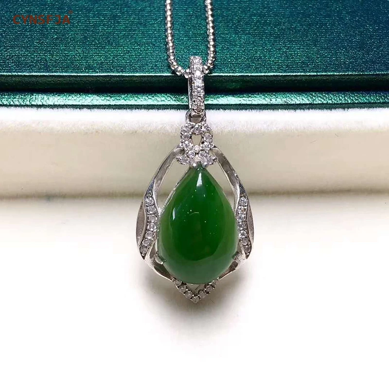

Certified Natural Hetian Jasper Inlaid 925 Sterling Silver Handmade Lucky Jade Pendant Ice Green High Quality Wonderful Gifts