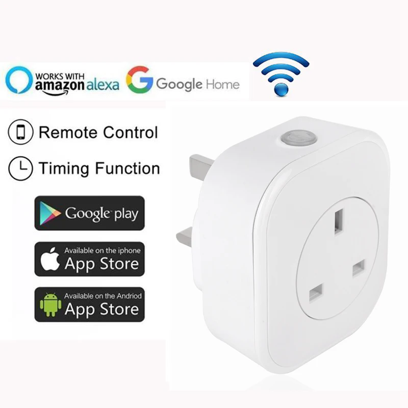 

WIFI Smart Socket UK Plug 220V 10A Remote Control Smart Timing Switch Work For Amazon Alexa/Google Assistant