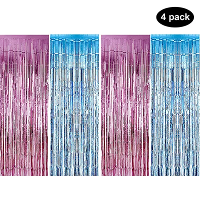 pink 2 sky blue 2 4 шт./лот 3x8 футов металлическая бахрома из фольги фон шторы мишура День Рождения украшения для взрослых детей девичник вечерние украшения - Цвет: pink 2 sky blue 2
