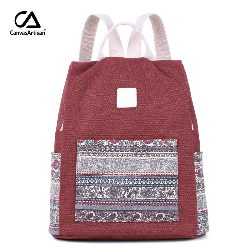 wine red Canvasartisan женский холщовый Рюкзак Ретро стиль цветочный школьный рюкзак для путешествий маленькие рюкзаки женские повседневные сумки - Цвет: wine red