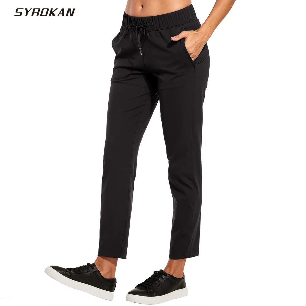 SYROKAN женские Стрейчевые штаны для занятий спортом и тренировок с карманами