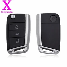 Xinyuexin coque de clé télécommande pliable à 3 boutons, pliable, sans Logo, pour VW Golf 7, Skoda Octavia A7 