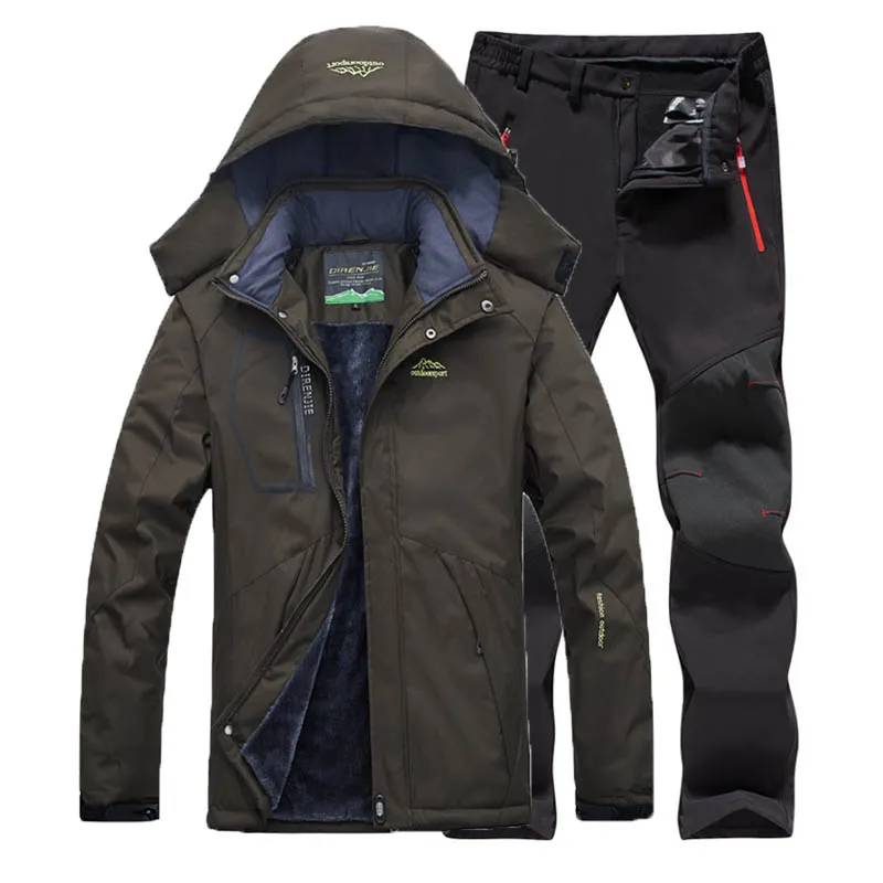 

Men Winter Ski Softshell Fleece Pant Hood Camping Trekking Climb Hiking Travel Waterproof Coat Fur Jacket Fishing 5XL Oversized