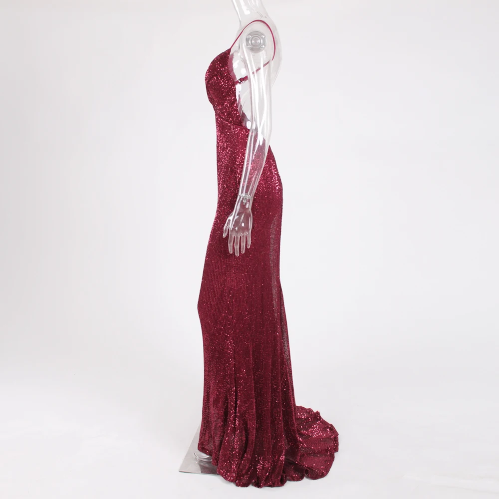 Длинное платье с глубоким v-образным вырезом бордового цвета, с блестками, растягивающееся, мягкое, длина до пола, платье русалки с открытой спиной, красное вечернее платье