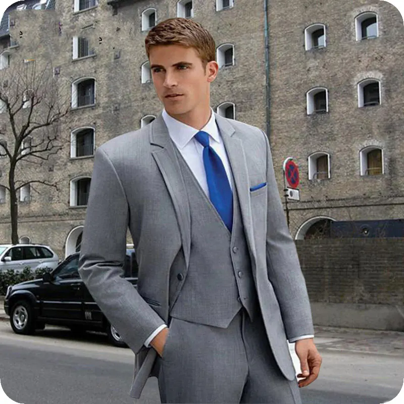 Gray Business Men Suits Wedding Groom Tuxedos 3 Pieces (Jacket+Pants+Vest) Prom Wear Bridegroom Suits Blazer beige slim fit wedding men suits groom tuxedos 3 pieces jacket pants vest bridegroom suits best man blazer prom costume homme