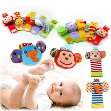 2pcs Baby Newborn Rattles Animal Socks Wrist Strap Bebe Bee Monkey Cow Sheep Infant Soft Handbells For Boy and Girl Kids Toys