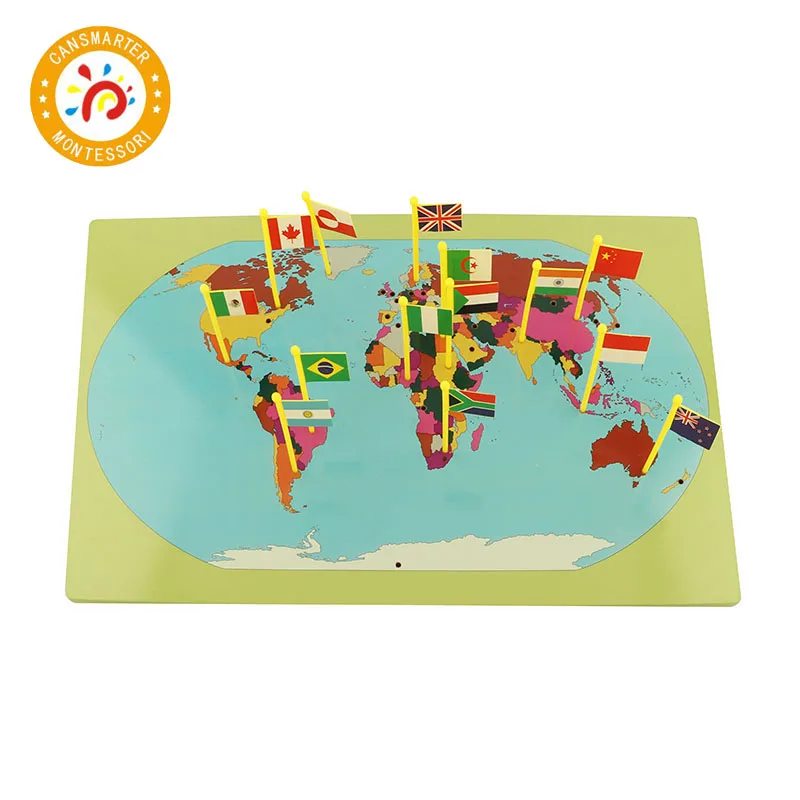 Baby Toy Montessori Flags of the World Know World Early Development Educational Wooden Toy