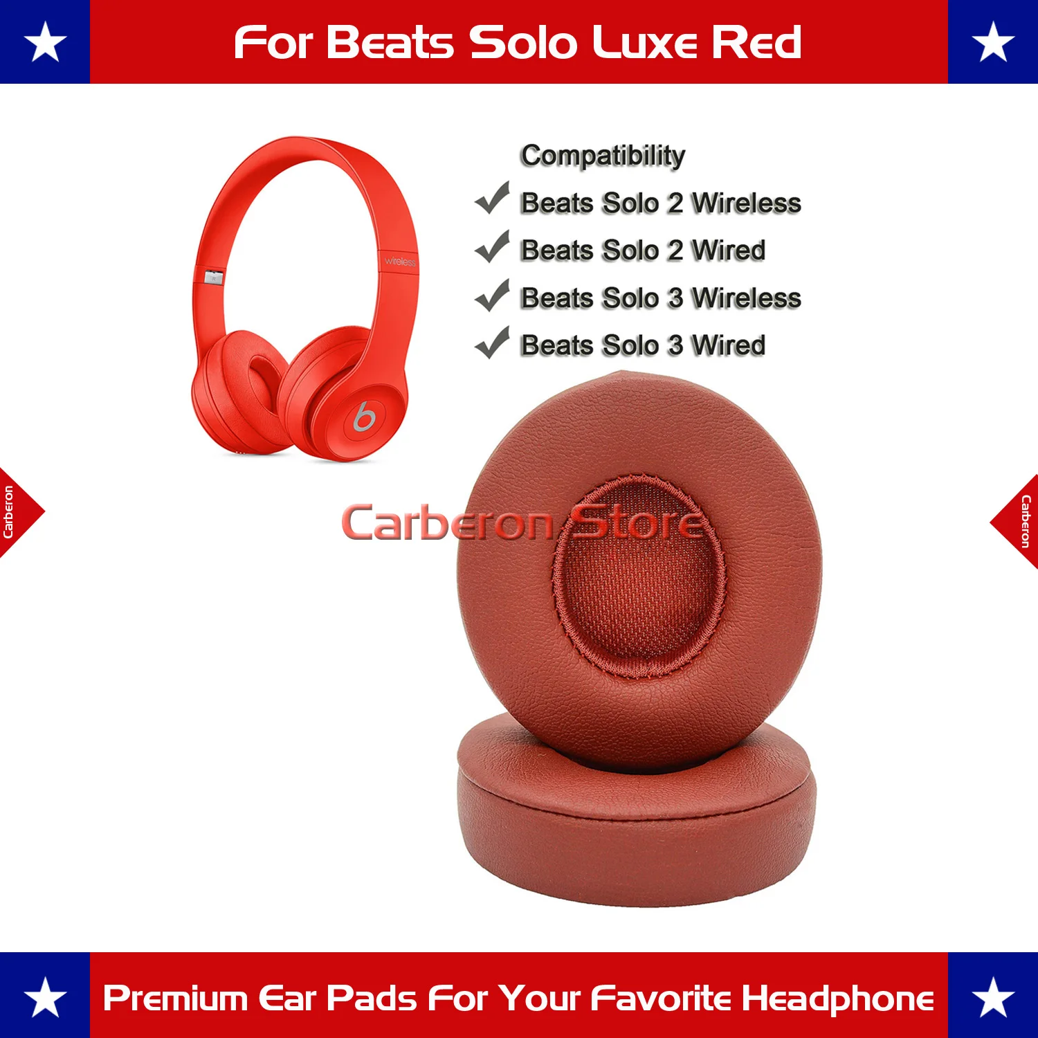 

Carberon Replacement Ear Pad Ear Cushion for Beats Solo 2 Wired/Solo 2 Wireless/Solo 3 Wireless Headphones(Luxe Red)