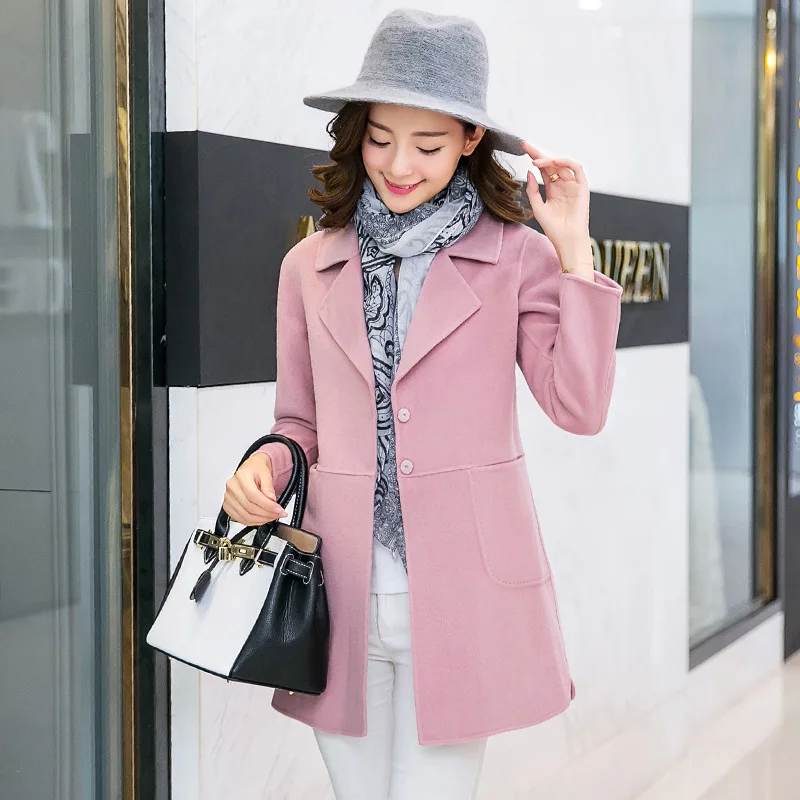

2019 Korean Spring Fashion Temperament Long Sleeve Covered Button Women Woolen Coat