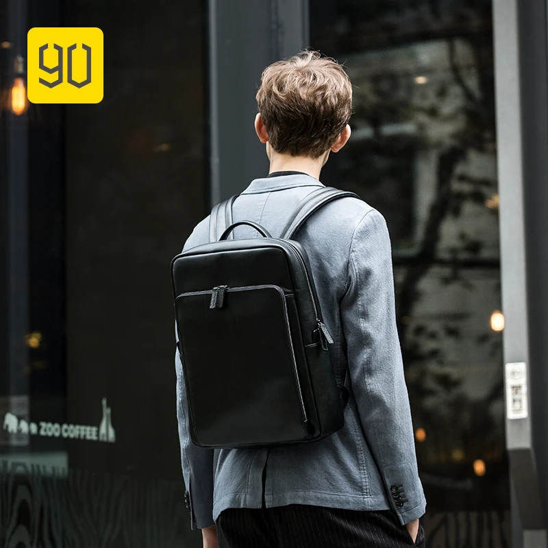  NINETYGO 90FUN Fashion PU Leather Backpack 14 inch Laptop Bag Light-weight Daypack Bussiness Waterp