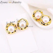 5 пар ZYZ299-3762 Золотой Гальванизированный женский ювелирный белый жемчуг Элегантные серьги гвоздики