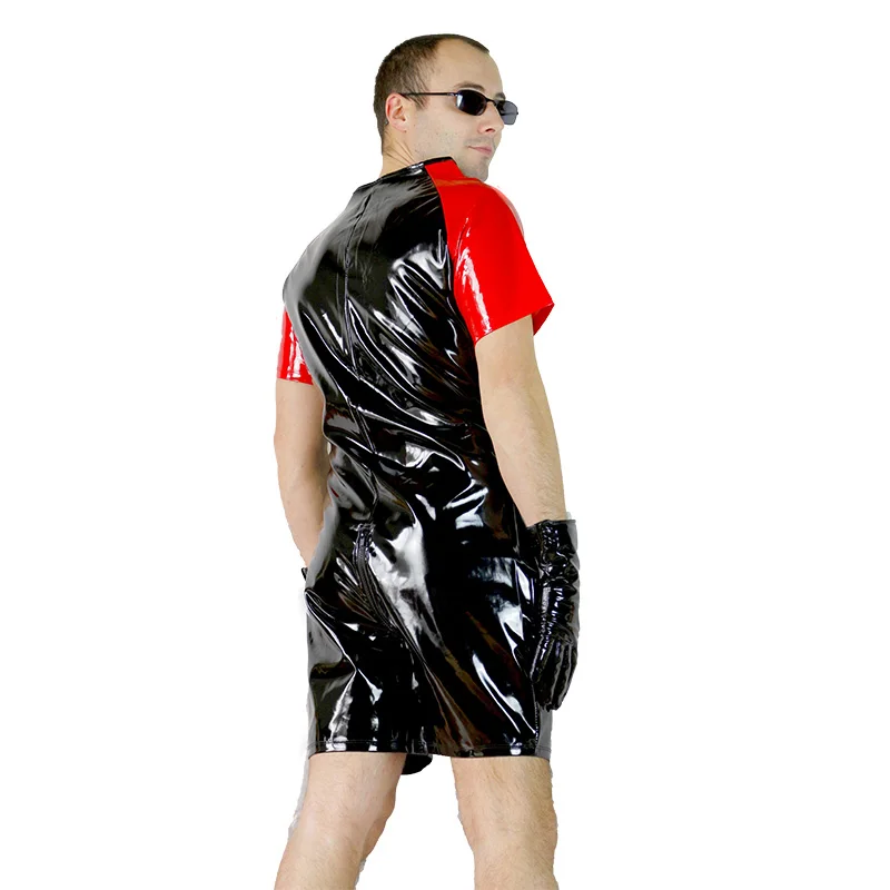 Wetlook Latex Catsuit Leather Man Jumpsuits Black Stretch PVC Bodysuits Sexy Clubwear Men Open Crotch Vinyl Lingerie Body Suit -