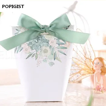 

New White/Green flowers Wedding Favors Candy Boxes Bomboniere Save the date Gift Box Party Chocolate Box three designs 50pcs