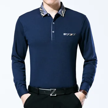 

New Arrival 2018 Spring Men Solid Smart Casual Slim Polos Male Classic Jacquard Stripe Long sleeve Tops Clothing men 1328