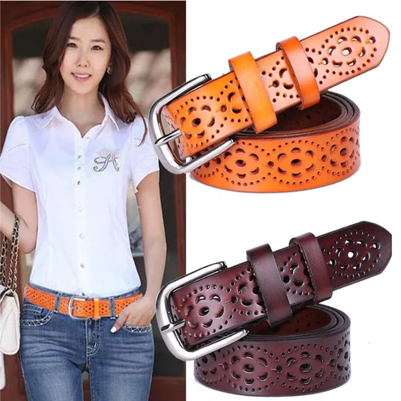 New Women Fashion Wide Genuine Leather Belt Woman Without Drilling Luxury Jeans Belts Female Top ...