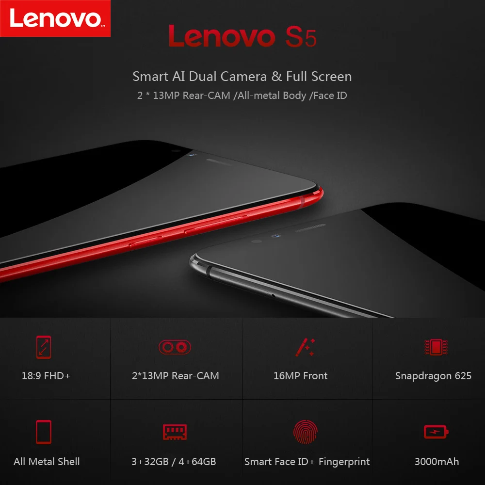 Глобальная версия lenovo S5 4G ram 64G rom ZUI 4G LTE 5," QHD 18:9 мобильный телефон Snapdragon Octa-core Двойная Задняя камера отпечаток пальца