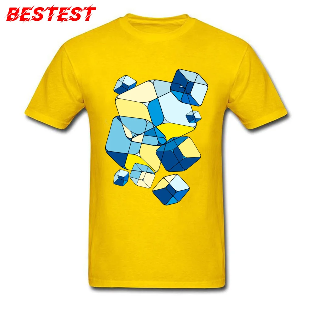 Casual Round Collar T-Shirt NEW YEAR DAY Tops Shirt Short Sleeve Prevalent 100% Cotton Normal Tshirts Unique Male Lemon juice on the rocks geometric art yellow