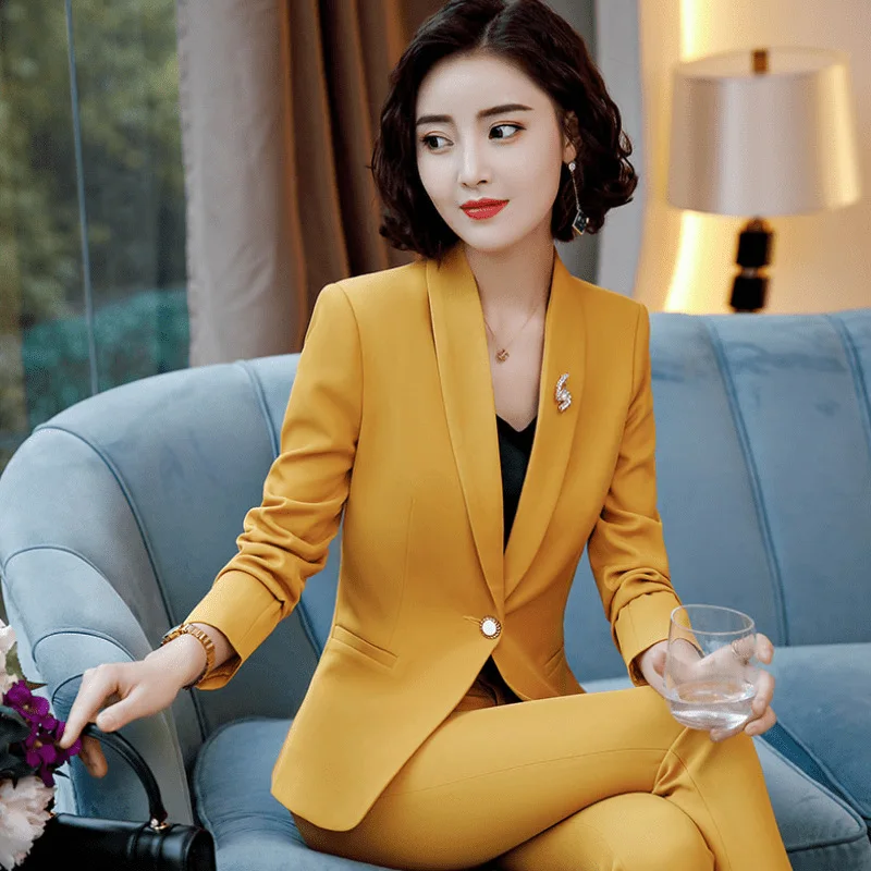 

2019 Women's Formal Elegant Dress Blazer Ladies Blazers Work Wear Jacket Suit Jackets long sleeve White Yellow Black Blazer coat