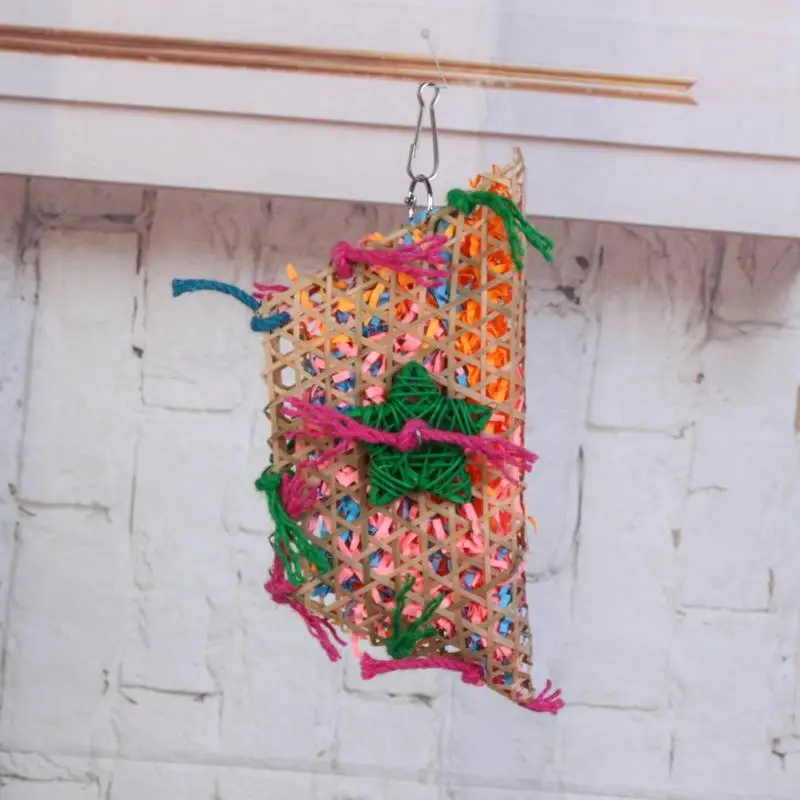 Bird Toys Colorful Bamboo Weave Wooden Swing Parrot Toys Climbing and Biting Bird Cage Accessories parrot toy,bird toy,bird cage accessories,bird swing toy