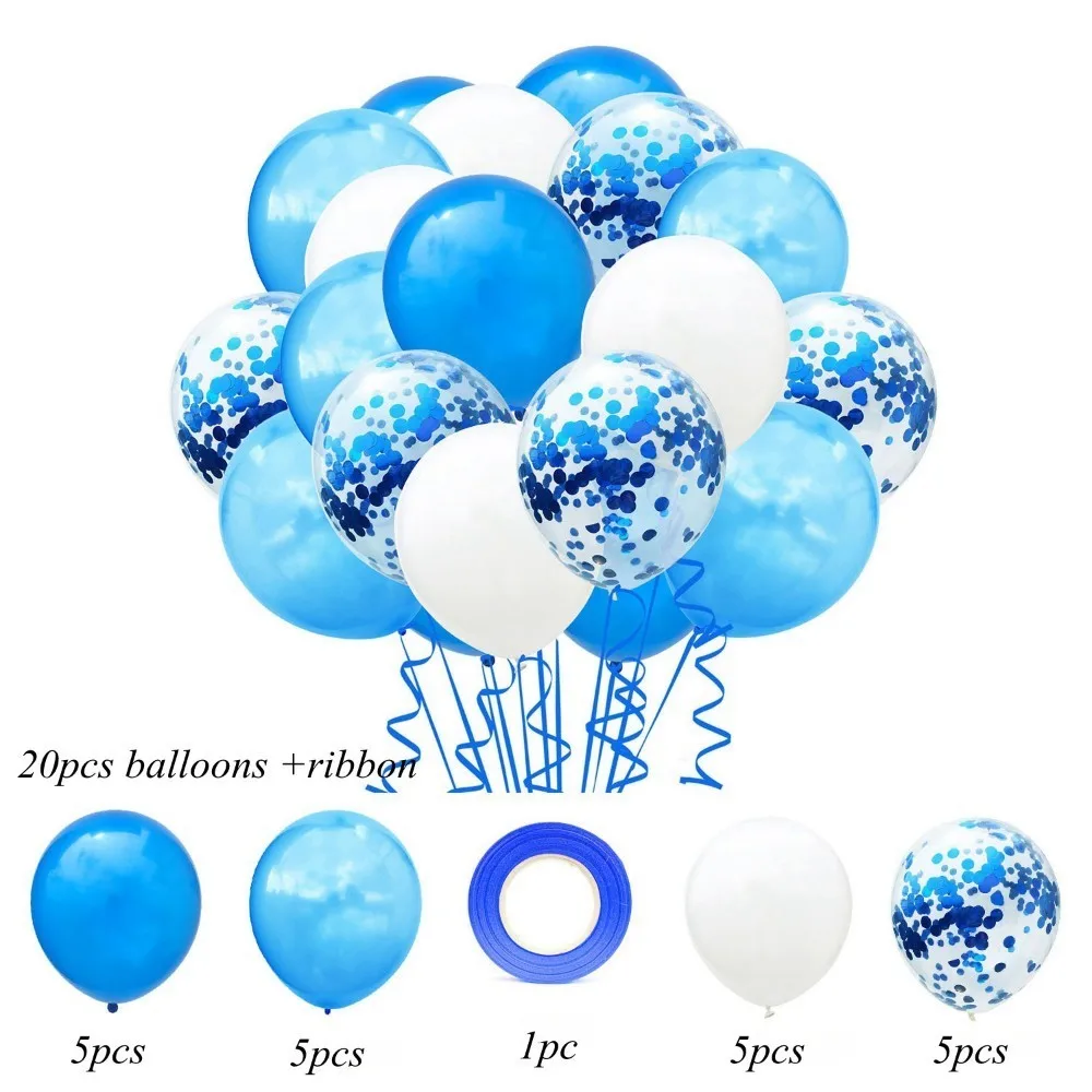 1 компл. Металлические воздушные шары с конфетти с лентой День Рождения Декоративные гелиевые шарики свадебный фестиваль Balon вечерние принадлежности - Цвет: 20pcs blue ribbon