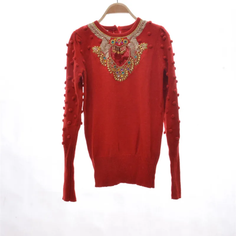 

2019 Warm Winter Beading Hollow Out Sweater For Lady Long Sleeve Embroidery Pullovers O Neck Sweaters Runway Jumper X202