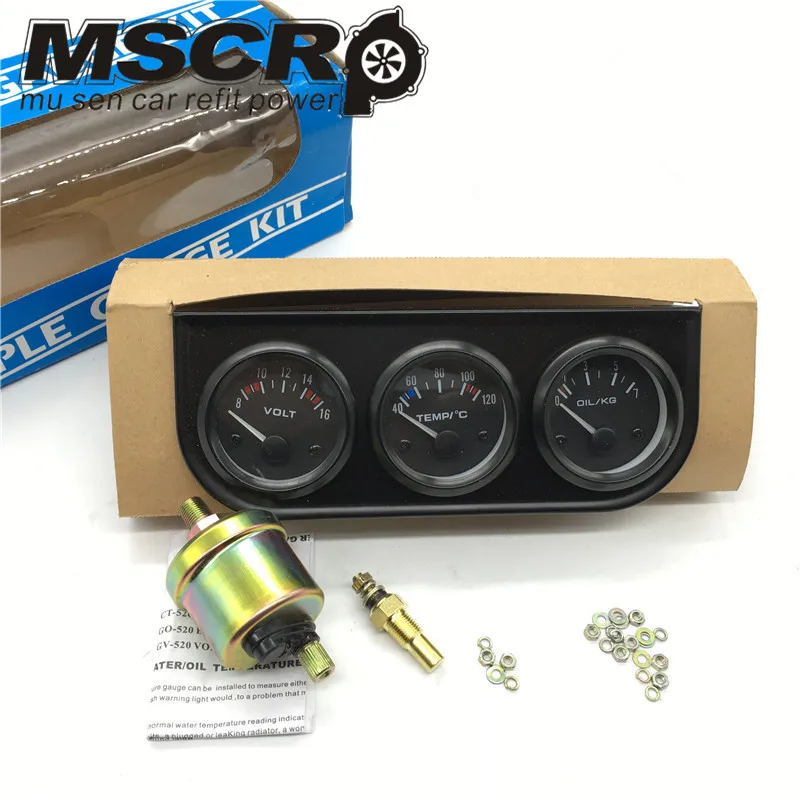 

52MM 3 In 1 Volt meter +water temp gauge +Oil Pressure Gauge Kit car meter Volt meter Water Temperature Gauge Triple tachometer