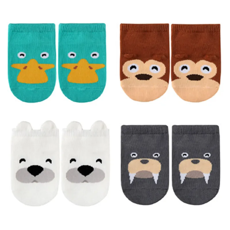 

4 Pairs/Lot Baby Kids Socks for Boys Girls Children Infant Toddler Anti Slip Short Cotton Socks Casual Animal Styles 0-4 Years