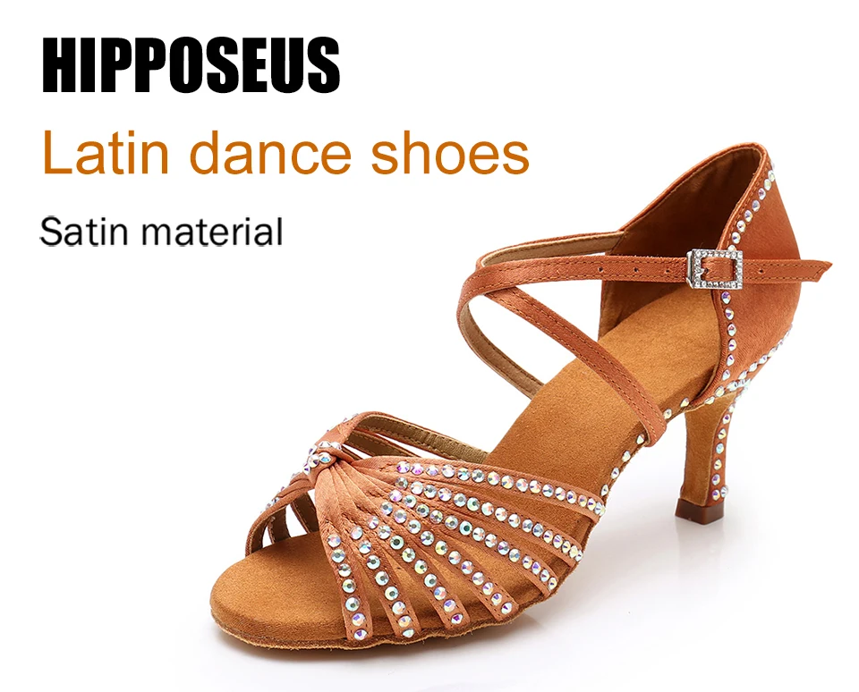 Фирменная Новинка сатиновый бальный со стразами Indoor туфли для латинских танцев со стразами для женщин/девочек/дамы Танго и сальса на
