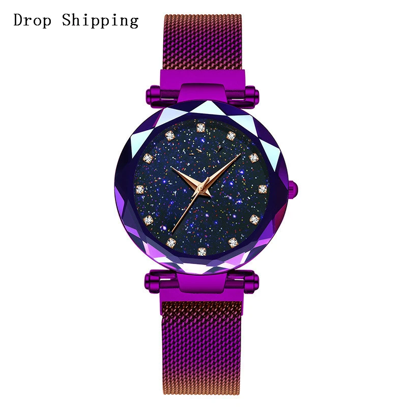 

Luxury Rose Gold Women Watches Fashion Diamond Ladies Starry Sky Magnet Watch Waterproof Female Wristwatch For Gift Clock 2019