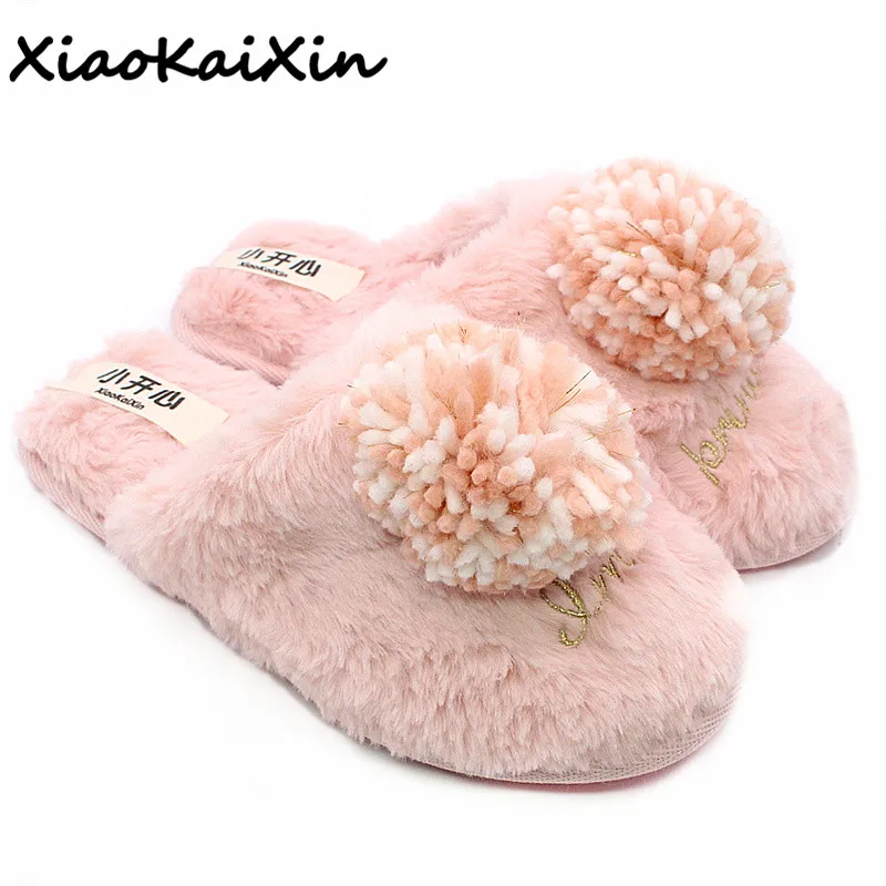 

XiaoKaiXin Autumn Winter Non-slip Slippers 2018 Women Indoor Silky Faux Rabbit Fur Women Home Shoes Female Furry Slippers Cotton
