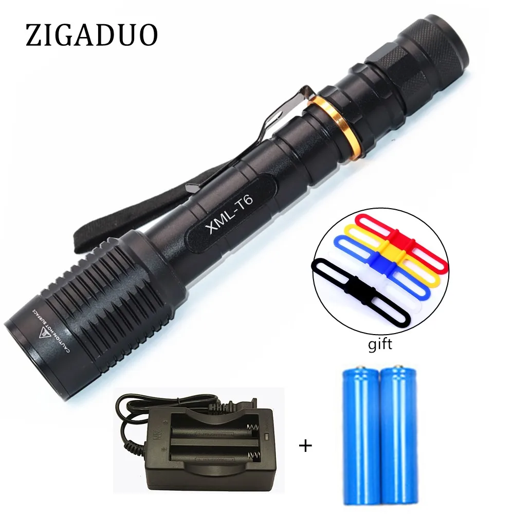 

High Power 8000Lumens XML-T6 L2 LED Flashlight 5 Modes Waterproof Zoomable Torch Lights Powered by 2*18650 Battery