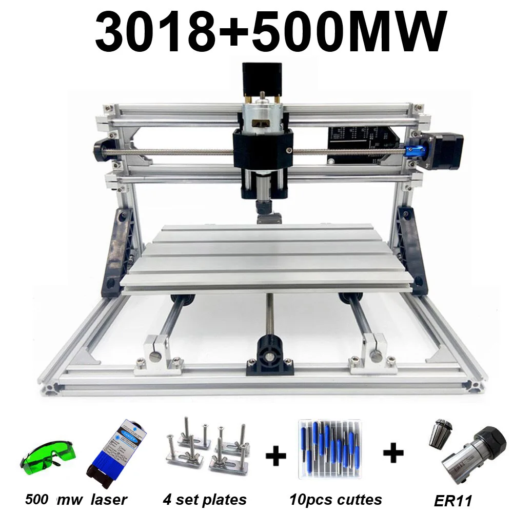 New3018 ER11, DIY мини ЧПУ гравировальный станок, PCB фрезерный станок, деревянный маршрутизатор, лазерная гравировка, ЧПУ GRBL управления, жажда металла - Цвет: 500mw