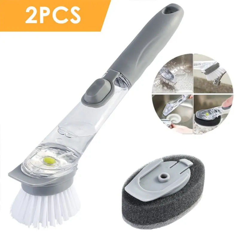 

With Refill Liquid Soap Dispenser Brush Double Use Kitchen Cleaning Brush Scrubber Dish Bowl Washing Sponge Kitchen Pot Cleaner