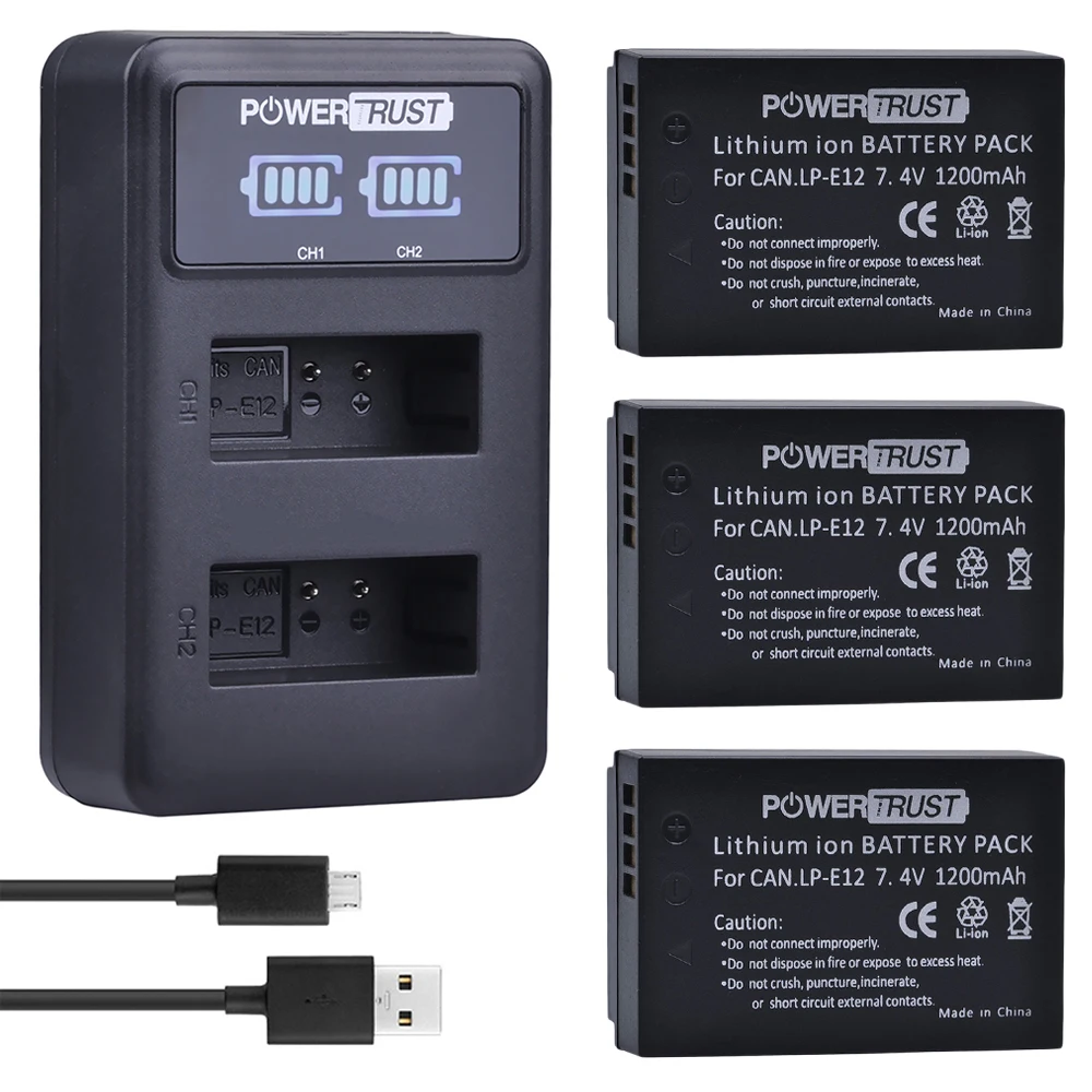 3 шт. LP-E12 LPE12 LP E12 сменные батареи + светодиодный USB двойное зарядное устройство для