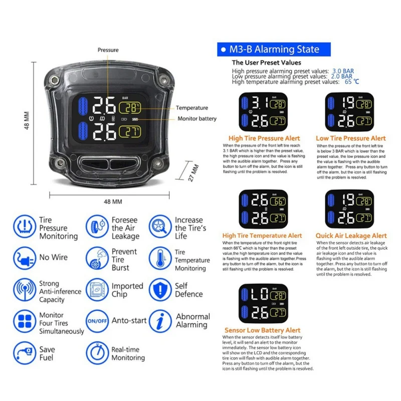M3 система контроля давления в шинах TPMS беспроводная система контроля давления в шинах шины для мотоциклов двигатель Fatbike велосипедный Авто сигнализация в шинах