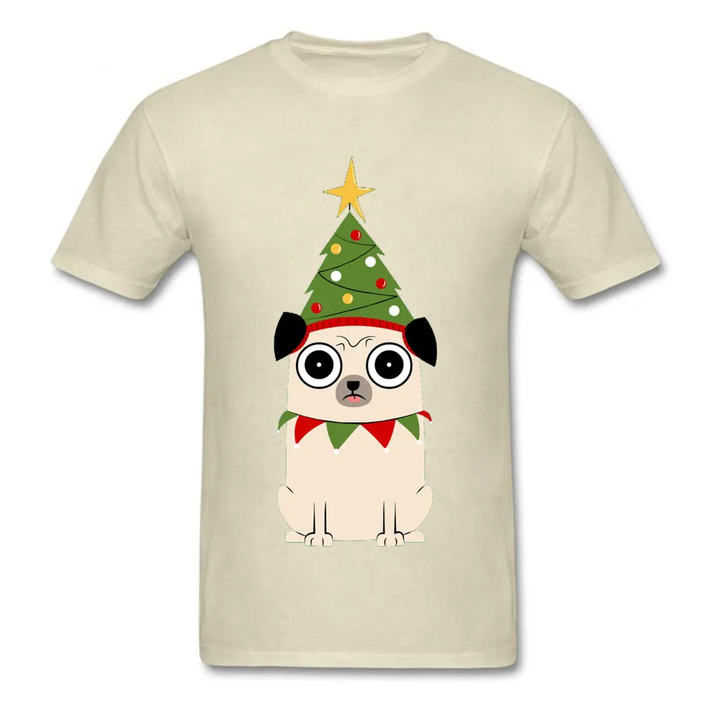 Christmas-Pug Cotton Fabric Male Short Sleeve Tops Tees 3D Printed Summer Tshirts Design Tee Shirts Fitted Round Neck Christmas-Pug beige