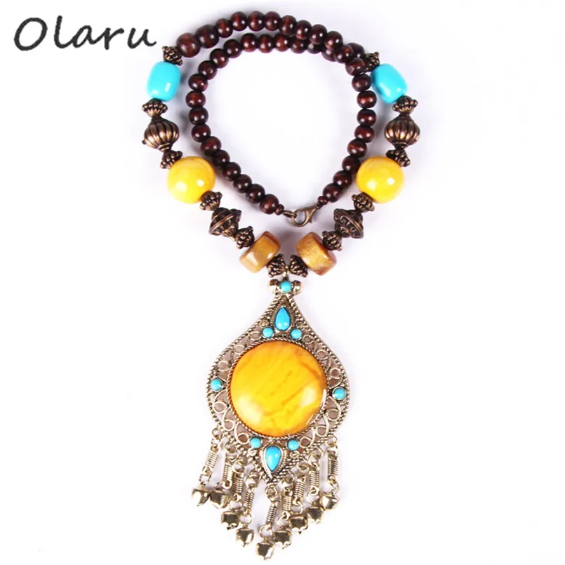 

Olaru Bohemia Nepal Beads Wood Geometry Irregular Bells Pendant Neckalce Woman Ethnic Statement Necklaces Jewelry Accessories