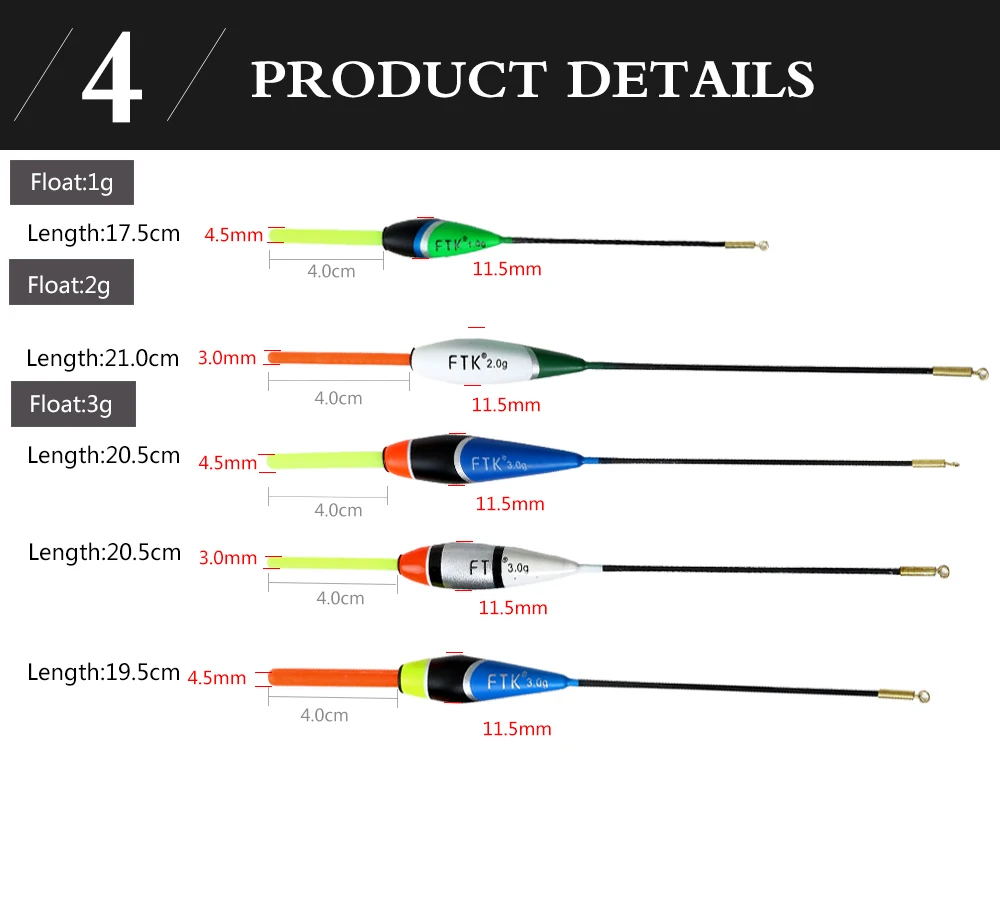 FTK Баргузинский пихтовый поплавок, 5 шт./лот, поплавок, длина 17,5 см-21,0 см, плавающий, 1 г, 2 г, 3 г, смешанный цвет, для нижнего поплавок