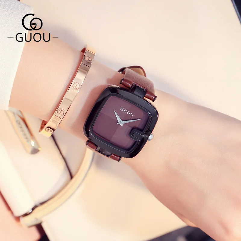 

GUOU Ultra Thin Luxury Simple Women Quartz Watches Fashion Casual Ladies Elegant Wristwatch Female Square Dress Watch 8190