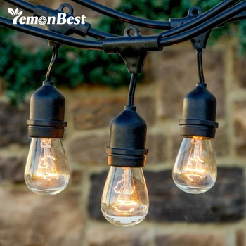 

LemonBest Waterproof 9m 30ft 9 Heads E27 40W String Light Pendant Lamp for Garden Porches Pergola Outdoor Decor Retro Wall Lamp
