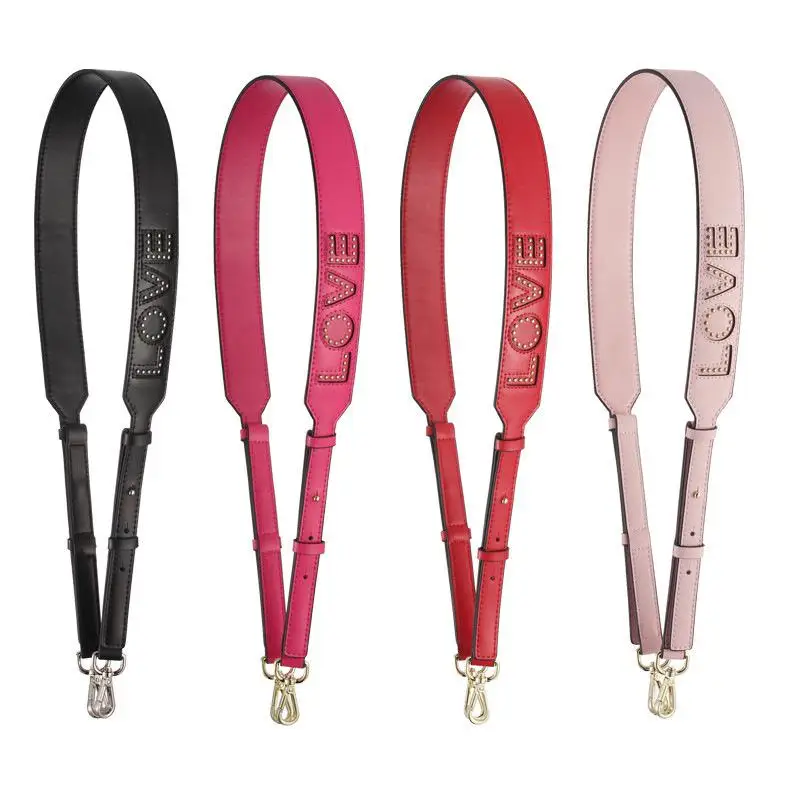 2018 New Flower Wide Shoulder Strap You Genuine Leather Women Letter Rivet Shoulder Belt Bag Accessories Leather Strap Handles