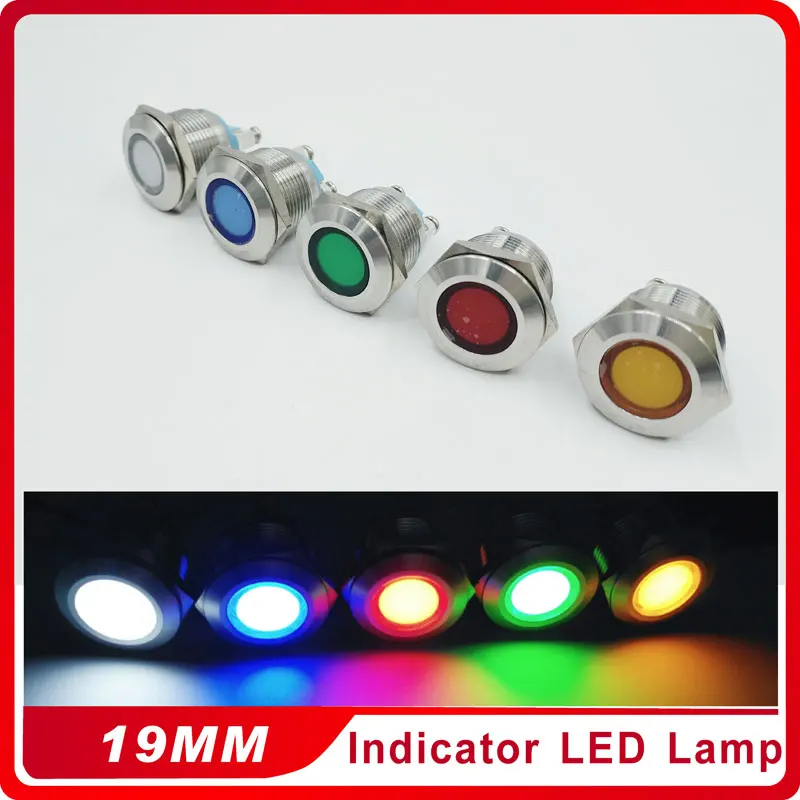 

19mm Waterproof Metal Indicator LED Lamp Signal Pilot Light Colourful Red Yellow Blue Green White