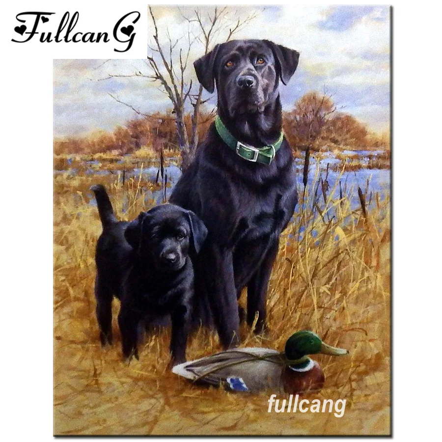 

FULLCANG 5D Mosaic Diamond Ducks And Black Dogs Full Square Diamond Embroidery Diy Diamond Painting Cross Stitch Kits F814