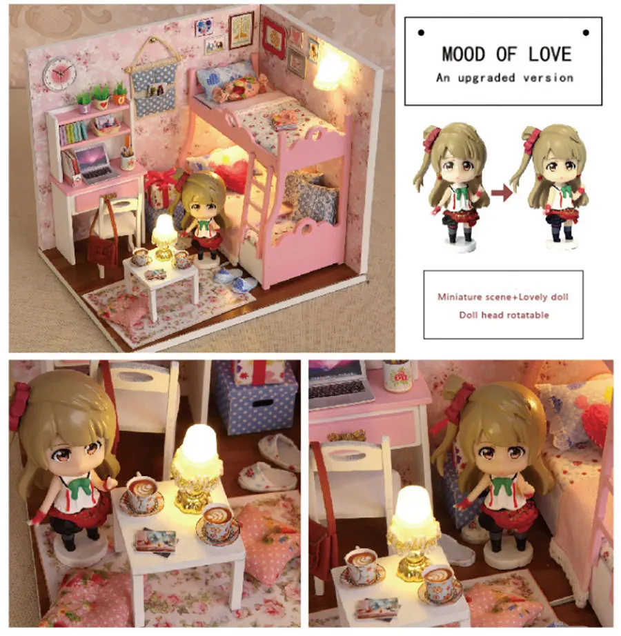 Мультфильм милый кукольный дом мебель diy кукольные домики миниатюрный кукольный домик деревянные игрушки ручной работы для детей подарок на день рождения